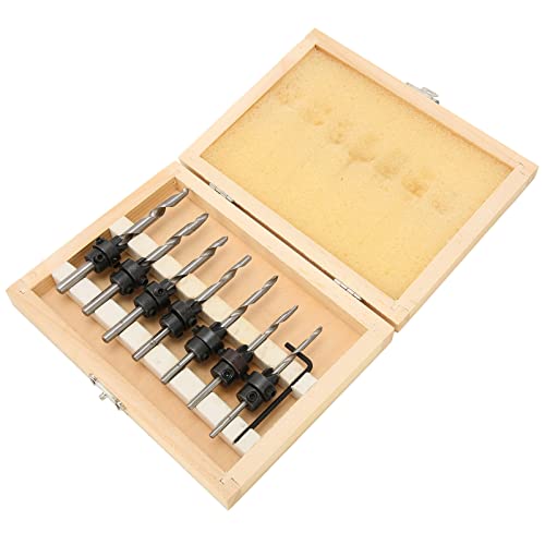 Countersink Drill Bit Set for Wood Counter Sink Bit 7Pcs Countersink Drill Bits Set Woodworking Drilling Tools Carpentry Reamer and 1Pc Hex Wrench