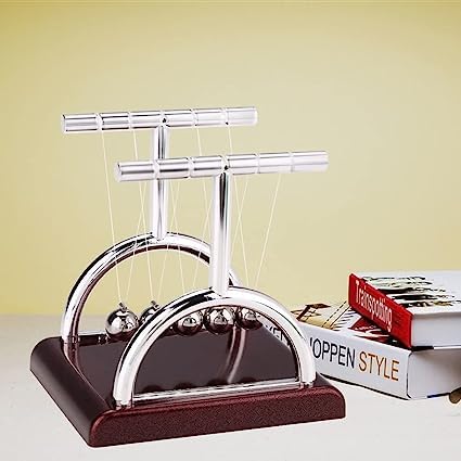 KRIDEZ Newton Cradle Pendulum - Metal Perpetual Motion Toy & Swing Balance Collision Ball Decoration Figurine with Polished Plastic Base & Nylon Strings for Office Classic Desk Toy 4