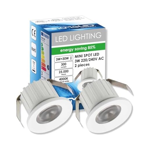 SIGMALED Lighting, Mini LED-infälld spotlight, dimbar, 3 W, neutralt vitt ljus 4000 K, 300 lumen, rund form, direkt anslutning 230 V, Ø 35 x 25 mm, vinkel 30°, 2-pack, (1 låda med 2 stycken)