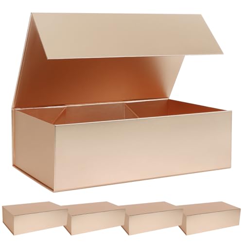 LFBOX Rose Gold Gift Box with Magnetic Lid 13.8x8.3x4.4 in, Bridesmaid Groomsman Proposal Box, Large Rectangle Storage Box 5 Pack
