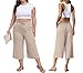 FREEOAK Women’s White Wide Leg Flowy Pants for Vacation High Waist Cropped Palazzo Style with Drawstring and Pockets Size Medium