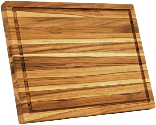 Large Teak Wood Cutting Board - Juice Groove, Reversible, Hand Grips (Edge Grain, 18 x 14 x 1.25 inches | Large)