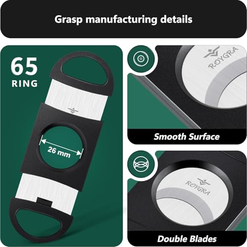roygra Cigar Cutter Set (12 Pack), Enlarged 65 Ring Fit Almost Cigars, Guillotine Double Blade, Cigar Accessories for Men, Plastic Smoking Accessories Tool, Portable Sharp Clean Cut - Black - Thumbnail 3