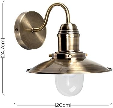 MiniSun Pair of - Antiqued Brass Effect Metal & Glass Retro Fisherman's Lantern Wall Lights