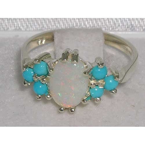925 Sterling Silver Real Genuine Opal And Turquoise Womens Anniversary Ring - Size 8 #TOP2