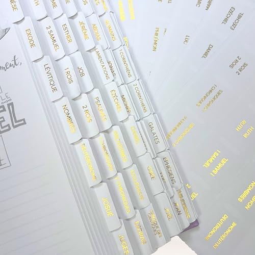 Générique Onglets bibliques en français – 75 intercalaires adhésifs pour Livres de la Bible – Stickers Index Bible – Accessoire chrétien – Lecture & étude biblique simplifiée