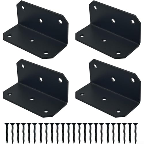 Hosrivae Soportes de ángulo en L, esquinas de 90 grados con agujeros avellanados diseñados para fortalecer la madera y marcos en varios hogares y proyectos (4 juegos)