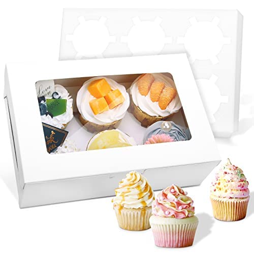 10 Stück Cupcake Box, Cupcake Muffin Box mit Fenster, Ideal für Kuchen Dekorieren und Cupcake Transportbox, 6 Löchern 24×16×7.6cm Cover