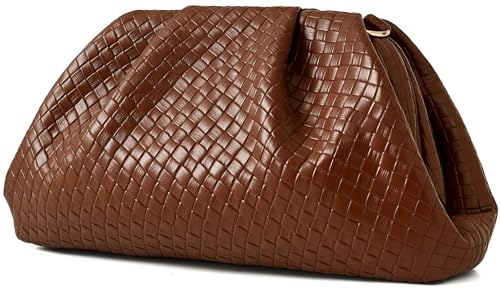 Image of Women's Woven Evening Bag Ruched Dumpling Clutch Purse Detachable Chain Crossbody Bag