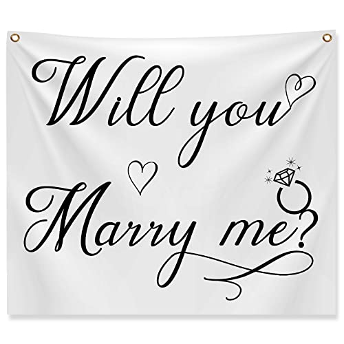 Image of Coume Will You Marry Me Tapestry Marry Me Sign Proposal Banner Wall Hanging Hand Lettering Engagement Decorations for Wedding Proposal Party Wall Backdrop decor 59.1 x 51.2 Inch