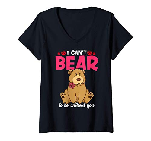 Womens Cute & Funny I Can't Bear To Be Without You Valentine's Pun V-Neck T-Shirt