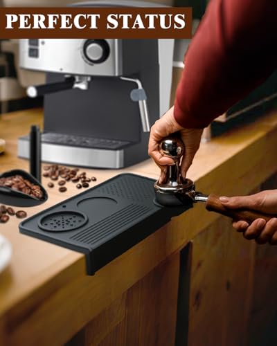 Image of Upgraded Silicone Tamping Mat & Coffee Brush, Durable Tamper Mat Counter Pad, Espresso Machines Acceessories for Home Baristas, Espresso Tamping Station - Black