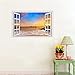 Rajahubri 3D Beach Wall Stickers Fake Window Wall Decals Seascape of Rainbow Window View Wall Stickers Removable Sunset Wall Decal for Office Bedroom