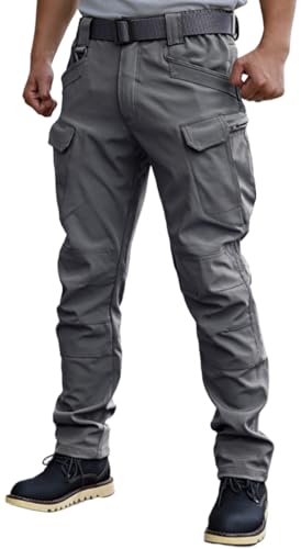 WINKEEY Pantalones de Combate para Hombres Pantalón Outdoor para Hombre Cortaviento Impermeable Casual y Cálido Pantalones de Multibolsillos Trabajo para Hombres,Gris L