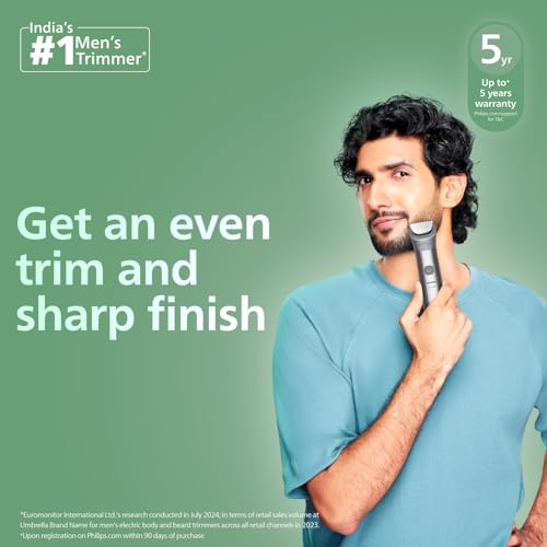 Image of Philips India's No.1 Men's Trimmer | Skin Safe Grooming | 13-in-1 Essential Body Kit - Face, Hair & Body | BeardSense Technology | Nose /Ear Trimming | 5 yrs* warranty | 120 Min Runtime | MG5942 /15