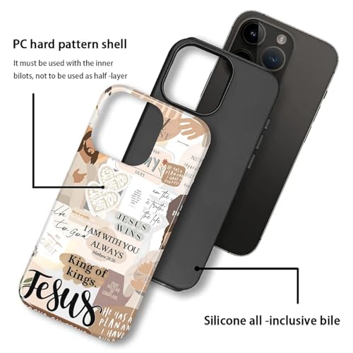 Yesad Case for iPhone 15, Hybrid 2-Layer Case, Shockproof Military-Grade Protection Durable Anti-Scratch Phone Case for Woman Man Boy Girl, Jesus Bible Verses - image 3