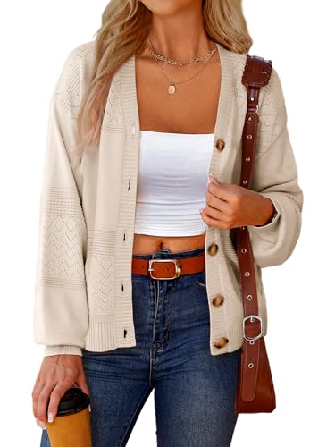 Anbech Womens Cardigan Sweater Lightweight Trendy Long Sleeve V Neck Button-Down Crochet Shrugs Cardigans