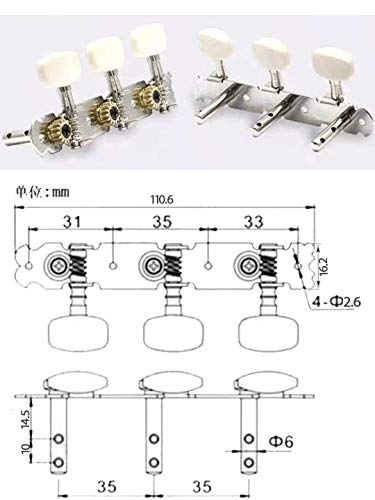 Ubrand Acoustic Guitar Tuning Pegs Machine Heads Tuning Keys Tuners Double Hole 3L 3R Chrome., (2101-Myn03) #TOP1
