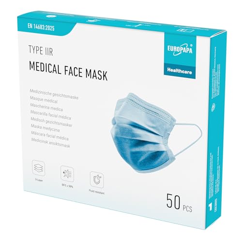 EUROPAPA® Blau Medizinisch Type IIR Norm EN14683 TÜV CE zertifizierte Mundschutzmasken OP Masken...