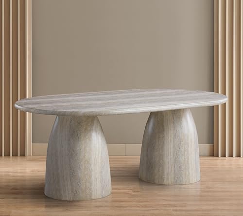 Image of Meridian Furniture 702Travertine-T Cosenza Collection Art Deco 78 inch Indoor /Outdoor Concrete Dining Table with Travertine Finish, 78 inch W x 44.5 inch D x 30 inch H