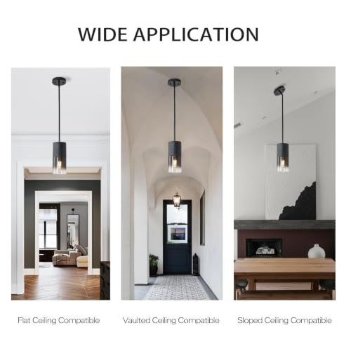 Image of Pendant Light Fixtures, Adjustable Modern Pendant Lights for Kitchen Island, Industrial Glass Pendant Lights for Dining Table Hallway Bedroom Living Room Black 3 Packs