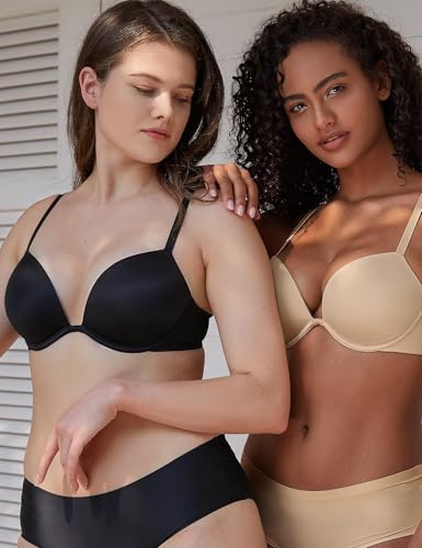 Image of Deyllo Women's Push Up Underwire Bra Super Padded T-Shirt Bra Add Two Cups
