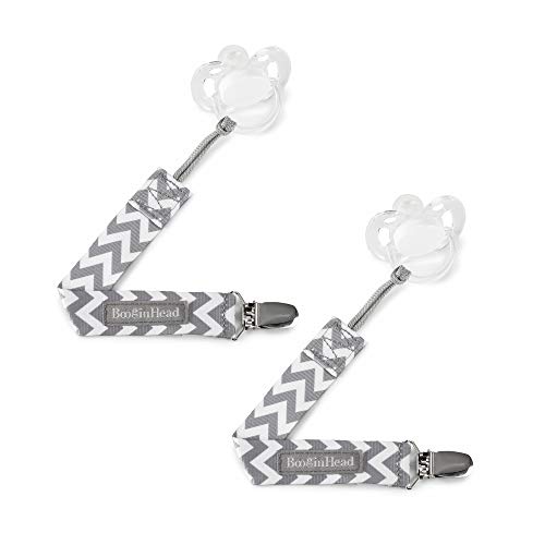 Image of BooginHead Pacifier Clip Baby Pacifier Holder PaciGrip 2-Pack, Gray Chevron