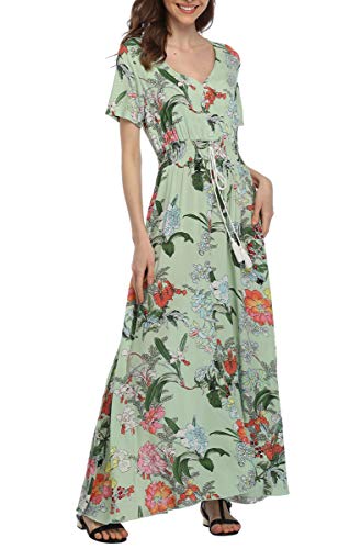 Image of VintageClothing Women's Floral Maxi Dresses Boho Button Up Split Summer Casual Long Dress Beach Party Dress