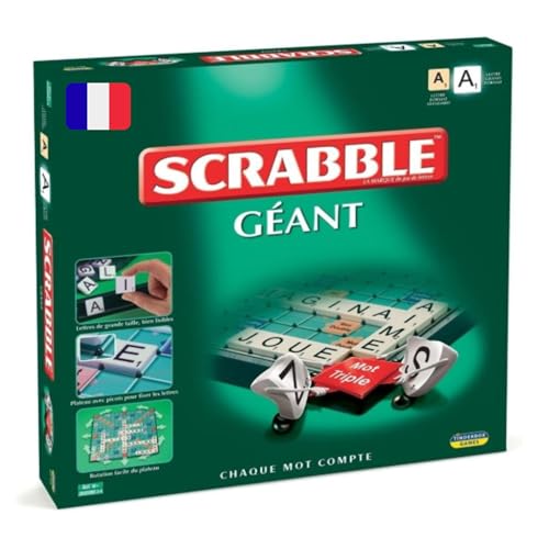 Megableu - SCRABBLE GÉANT - Jeu de Société Classique pour Adultes & Enfants dès 10 Ans - Version Française - Jeu avec Plateau Rotatif & Cales pour Lettres XXL -...