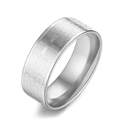 8mm Men's Stainless Steel Bible Scripture Christian Lord's Prayer Cross