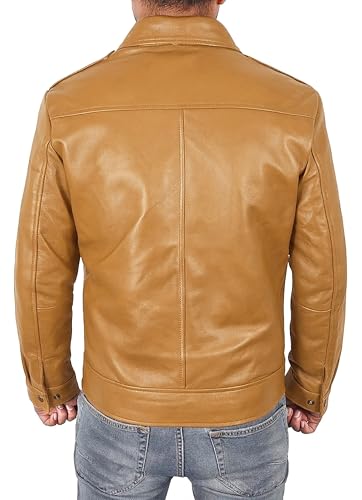 Image of Vintage Leather Jacket Men - Real Lambskin Turndown Collar Mens Leather Jacket