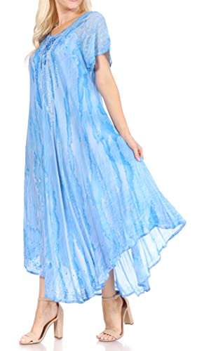 Sakkas Myani Two Tone Embroidered Sheer Cap Sleeve Caftan Long Dress | Cover Up3