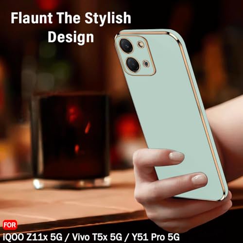 Image of TheGiftKart Luxurious Golden-Plated Back Cover Case for iQOO Z11x 5G / Vivo T5x 5G / Y51 Pro 5G | Raised Lips for Camera & Screen Protection | Shockproof Design | Stylish Back Cover Case (TPU, Green)