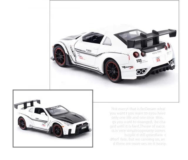 Image of 1:32 Scale Nissaan GTR Model Alloy Metal Pull Back Toy car for Kids with Openable Doors & Light, Music Toy Vehicle for Kids (1:32 Nissaan GTR (White))