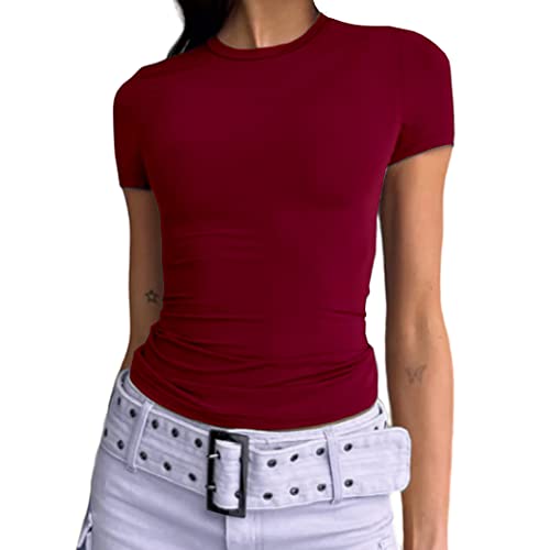 Image of Dwnval Womens Classic Short Sleeve Summer TOS Crew Neck Slim Fit Crop T Shirt
