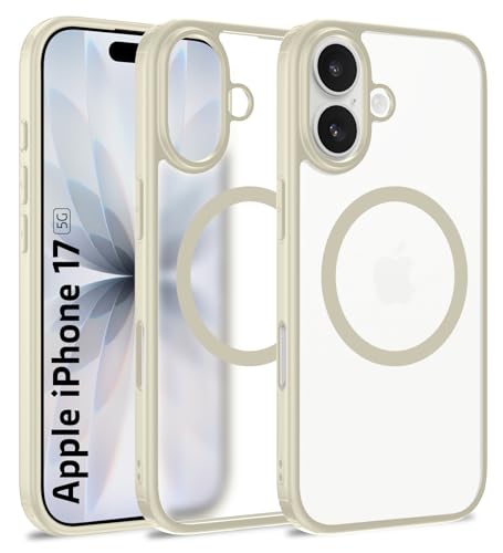 Image of Golden Sand Rugged Frosted MagSnap Back Cover Case for iPhone 17 5G Compatible with MagSafe - Semi Transparent,Shockproof, Slim, Matte Grip, Strong Magnets (Cloud White, TPU+PC)