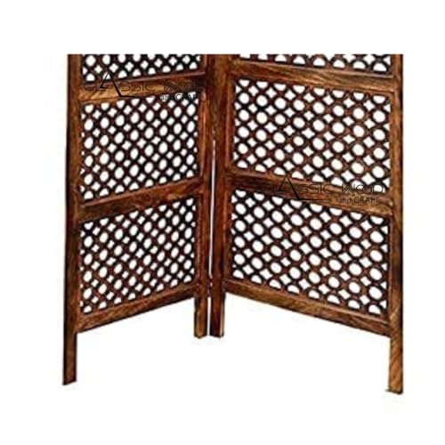 Image of Classic Wood and Craft Wooden Room Divider Partition for Living Room, Privacy Partition, Partition Wall, Divider for Makeup Studio /Office (4 Panels - Jhalli Frame Design)
