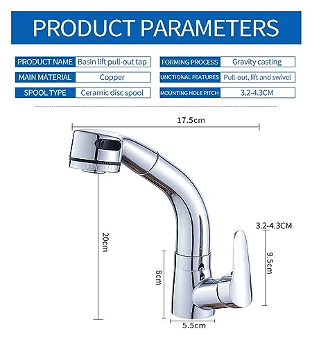 Robinet de lavabo à bec extractible mitigeur argent eau chaude et froide