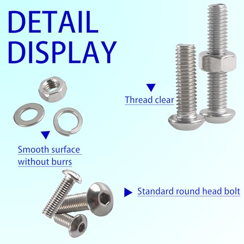 HVDHYY Nuts and Bolts Set M5 M6 M8 Machine Screws & Nuts Assortment 304 Stainless Steel Bolt kit Hex Socket Button with a Reusable Storage Box (300pcs) - Image 4
