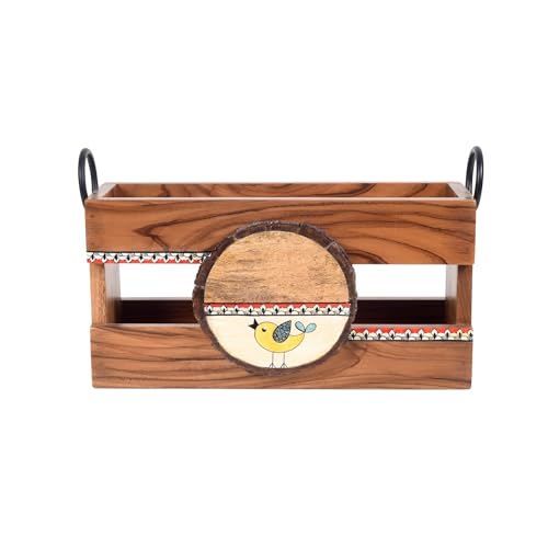 Image of Aakriti Art Creations Floral Art Wooden Magazine Holder | Hand-Painted & Teak Wood | Towel Holder & Storage Decoration | Magazine Holder for Bedroom, Living Room, and Entryway | Aesthetic Home Decor