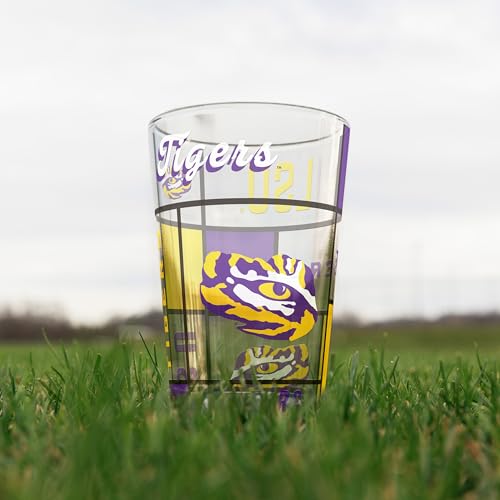 Image of Logo Brands NCAA oz Stained Glass Pint Glass - 3D Embossed Logo & Bold Team Colors - Durable Sports Fan Beer Glass for Home, Bar & Tailgates