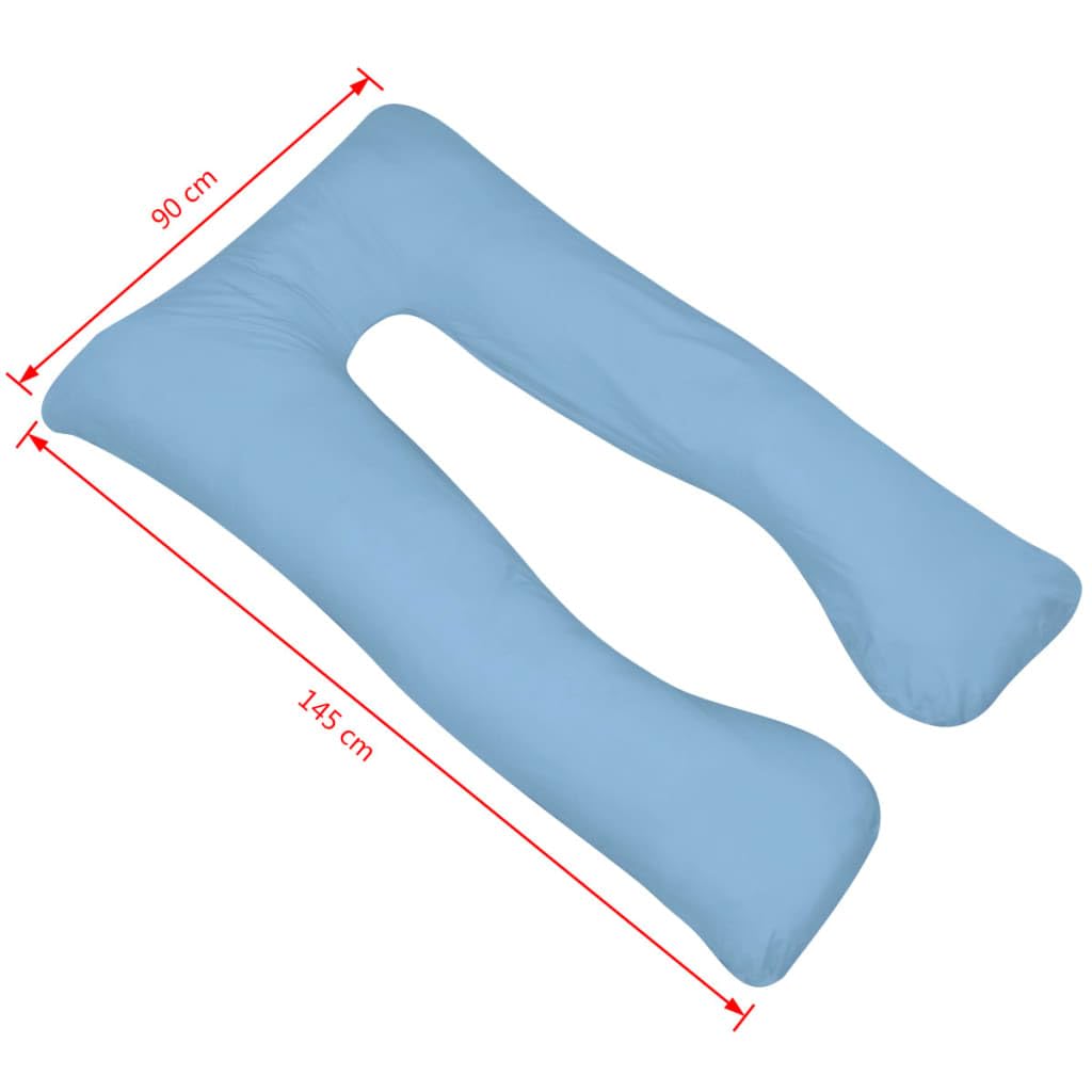 Cojín de maternidad 90 x 145 cm azul claro microfibra con relleno de algodón PP en forma de U ergonómica almohada para dormir de lado para dormir boca abajo y espalda para apoyar y cómodo