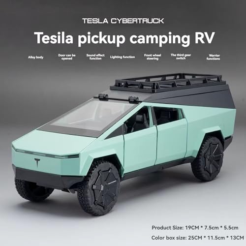 Image of Tesla Cyber Truck Camping Pickup RV with Motorcycle 1:32 Model Car Alloy Metal Pull Back Die-cast Metal Toy car with Openable Doors & Light Music Gifts Toys Kids【Colors as Per Stock】