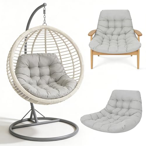 Yigowyigo Kissen für Egg Chair Hängesessel-Kissen 120x85x18cm wasserfestes Ersatzkissen für Schaukelstuhl (nur Kissen) dickeres Hängesessel-Kissen für Garten Außen- und Innenbereich Hellgrauu