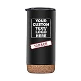 Custom Travel Tumblers with Cork Bottom, 10 pack, Customizable Text, Logo, Double Wall Insulated...