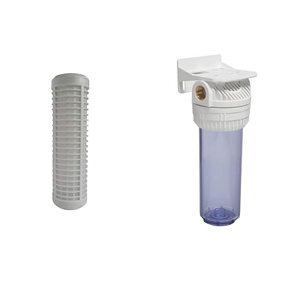 AQUAWATER - 104986 - Cartouche de filtration Nylon lavable 50µ - Pour bol de taille standard & 104754 - Porte filtre simple nu pour cartouche - Taille standard 10"