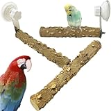 Natural Bird Perch Stand with Suction Cup for Window Mirror Car Shower Travel Bath Wood Perch Indoor Outdoor Wild Birds Small Medium Large Parrot Parakeet Cockatiel Concure Finch Lovebirds T Shape
