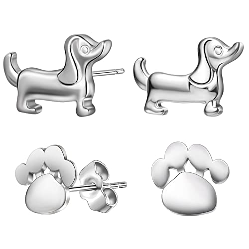 2 Paar Hunde Ohrstecker Hunde Pfoten Ohrring und Dackel Ohrstecker Süß Tier Fußabdruck Ohrring mit Geschenkbox für Frauen Mädchen Geschenk Cover