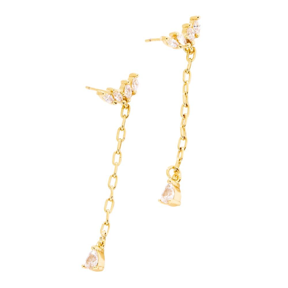 GIMME PIECE 18K Gold Plate Statement Gold Dangle Earrings for Women | Hypoallergenic | Chain Earring | Cubic Zirconia Earring, Brass, Cubic Zirconia