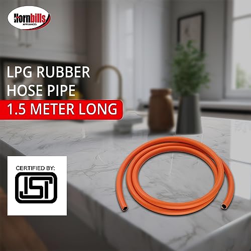 Image of Hornbills Gas Pipe 1.5 Meter With ISI Certified LPG Cylinder Hose Pipe Flame Resistant Fine Quality, Leak Proof, Rat bite-proof, Crackproof Made with Reinforced Steel Wire 5 Years Warranty (With Clip)